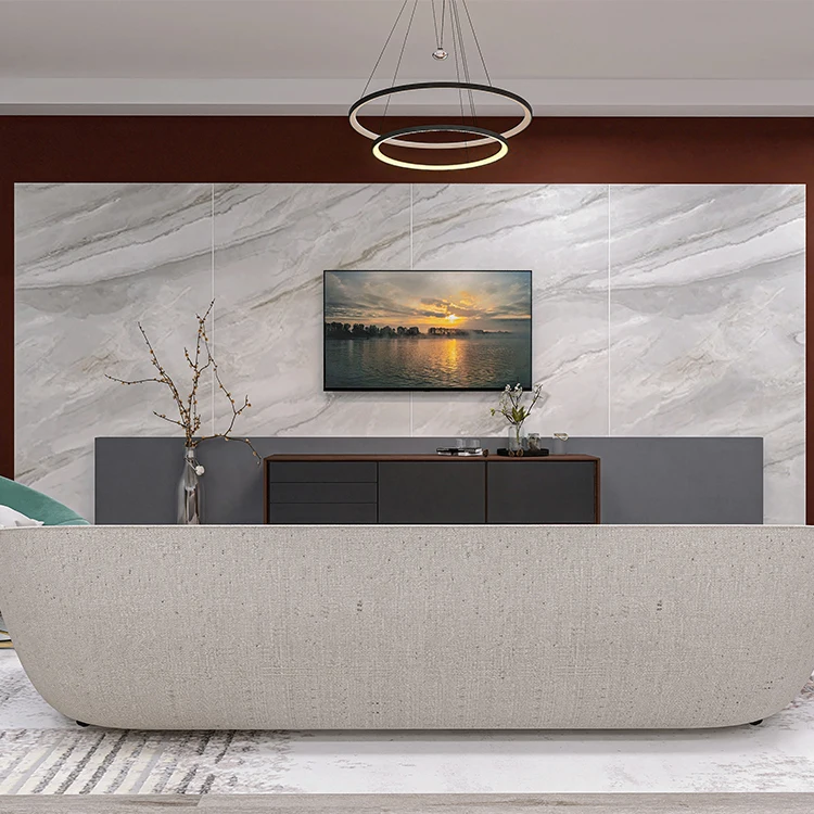 Big Tile Light Grey Living Room Wall Decor Extra Large Polished Glazed Marble Porcelain Slab 1200x2400 Tiles Infinite Texture