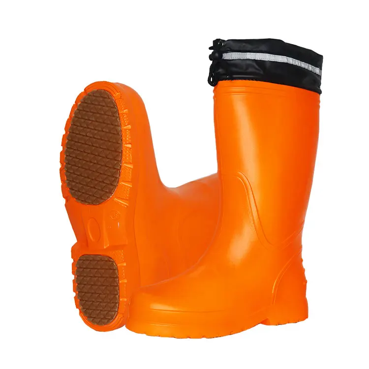 Mens Fashion High Performance Winter Warm Water Proof Anti Slip Fishing And Deck Work Eva Gum Foam Rain Shoes Boots With Logo