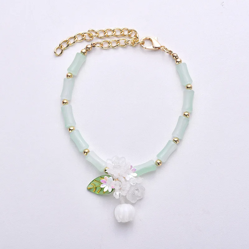 New Chinese style rice bead flower pet necklace small and fresh ancient style cat and dog jewelry collar