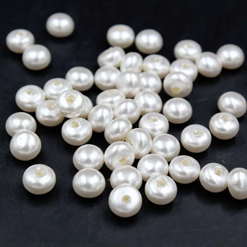 Imitation shell bread loose beads flat round flat-bottomed buns pearl half-hole DIY clothing accessories pearl accessories