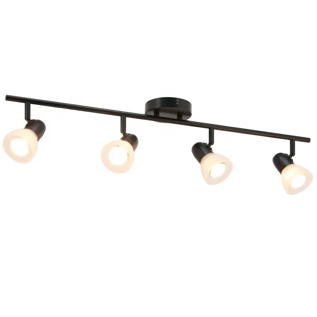 Modern Black Kitchen Ceiling Track Light Fixtures Adjustable Head GU10 Bulb (1600301319452)