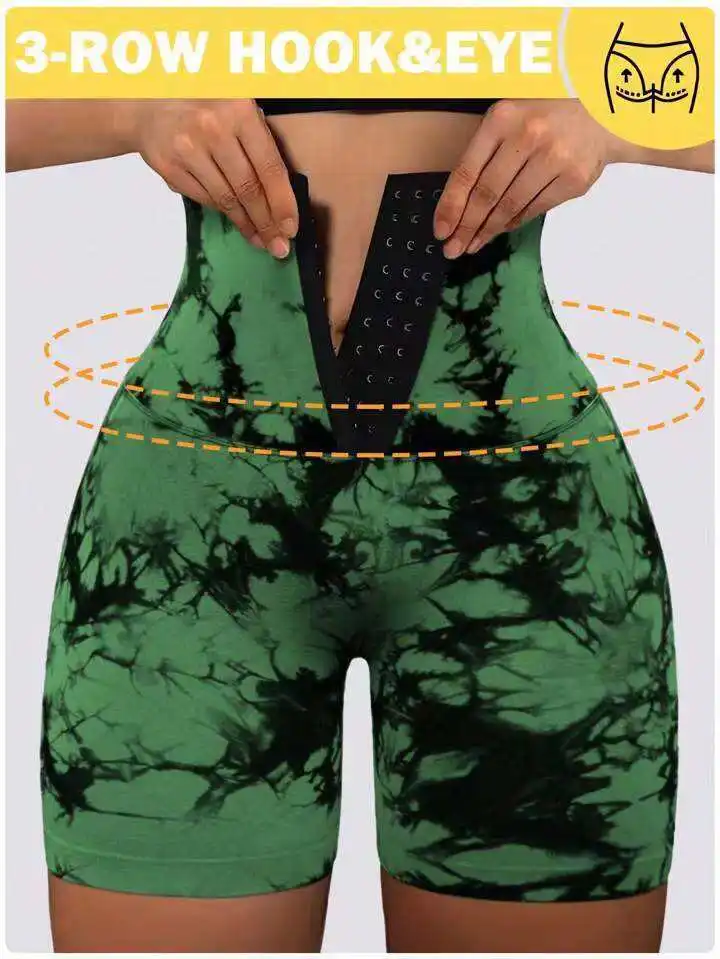 Hot selling  new Push Up Tie Dye Yoga Shorts Women Gym Fitness SportsWear Workout Tights Running High Waist Leggings