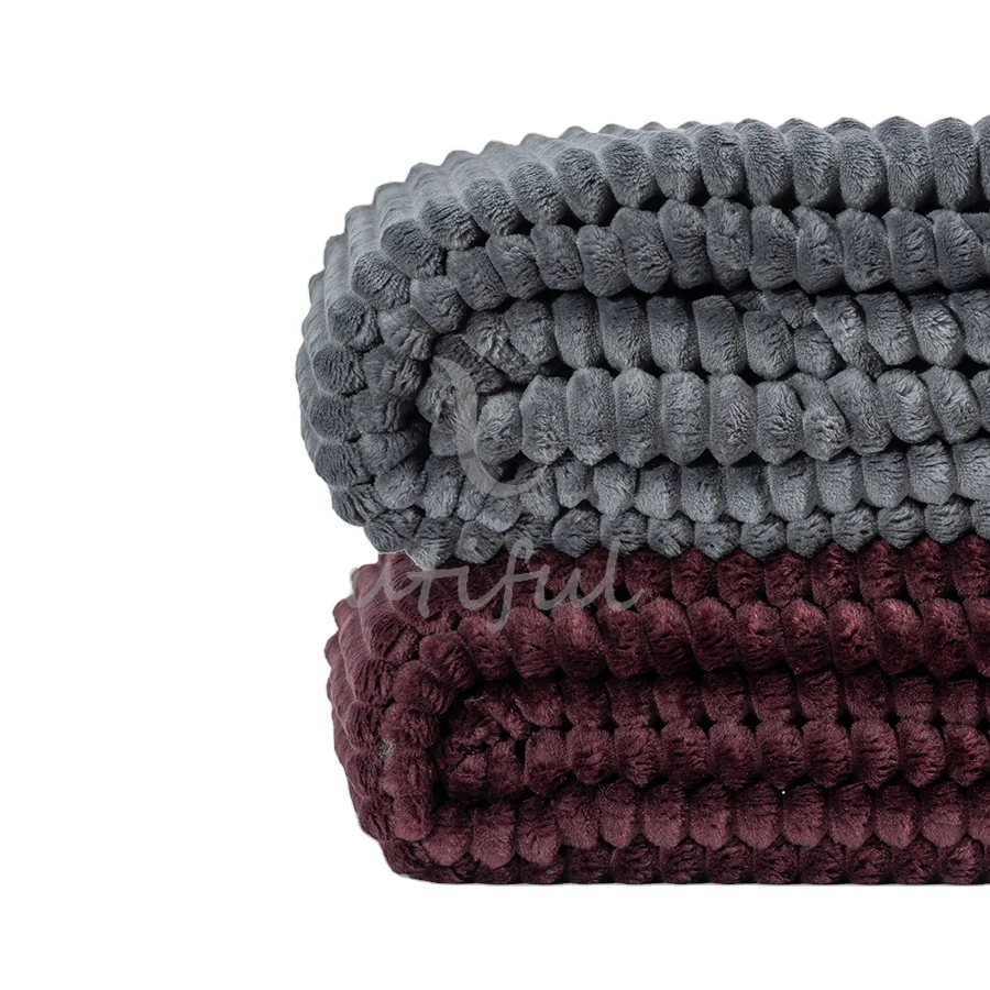 Stripe Jacquard Roving Flannel Fleece Blanket Grey Warm Solid Autumn Winter Bedding Warp Knitting Customized 100% Polyester