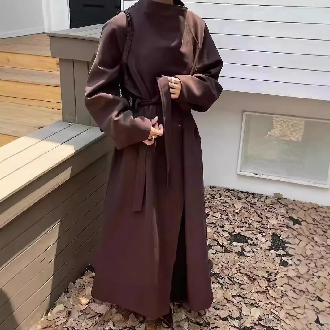 2024 Early autumn long trench coat women high-grade simple lace below-the-knee coat high-grade loose casual trench coat