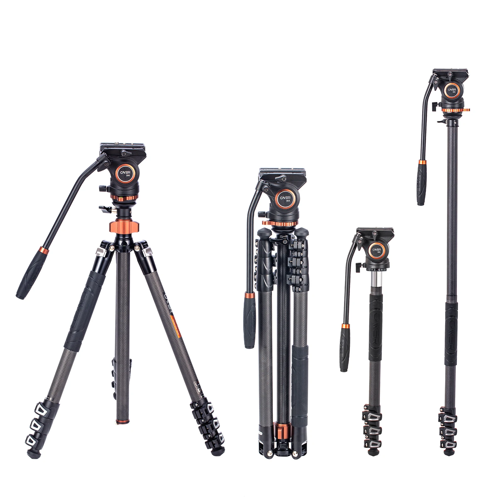 Cayer CF2451H4 hot selling professional carbon fiber video tripod for camera with defender flip-lock