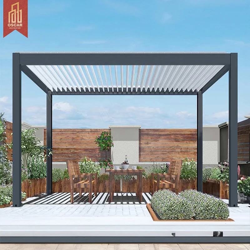 Oscaracso Modern Luxury Gazebo Awning Electric Curtain Roof Patio Waterproof Bioclimatic Outdoor Motorized Pergola Aluminium