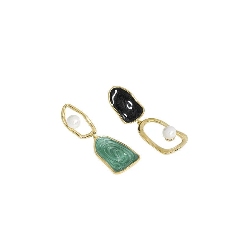 
Epoxy Geometric Asymmetric Geometric Hollow Pearl 925 Sterling Silver Drop Earrings 