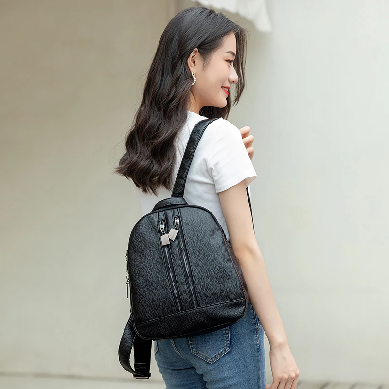Casual Sports Large Capacity Anti-theft Multipurpose Leisure Waterproof Lychee Pattern Backpack Fashion Black Student Backpack