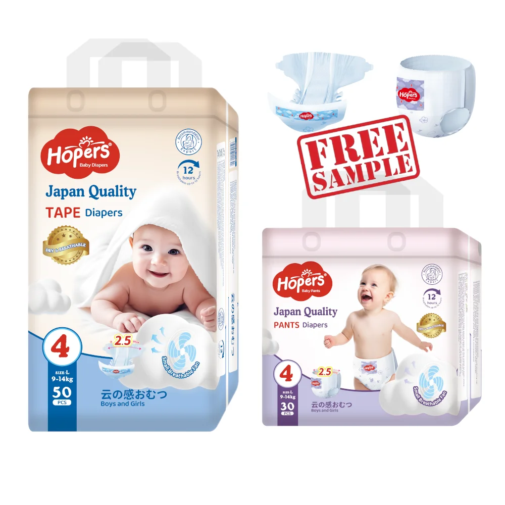 Hopers Baby Diaper Wholesale Disposable Nappy Newborn Magic Grade A B Korean Sleep Soft Pull Up Diaper Pant Free Shipping China