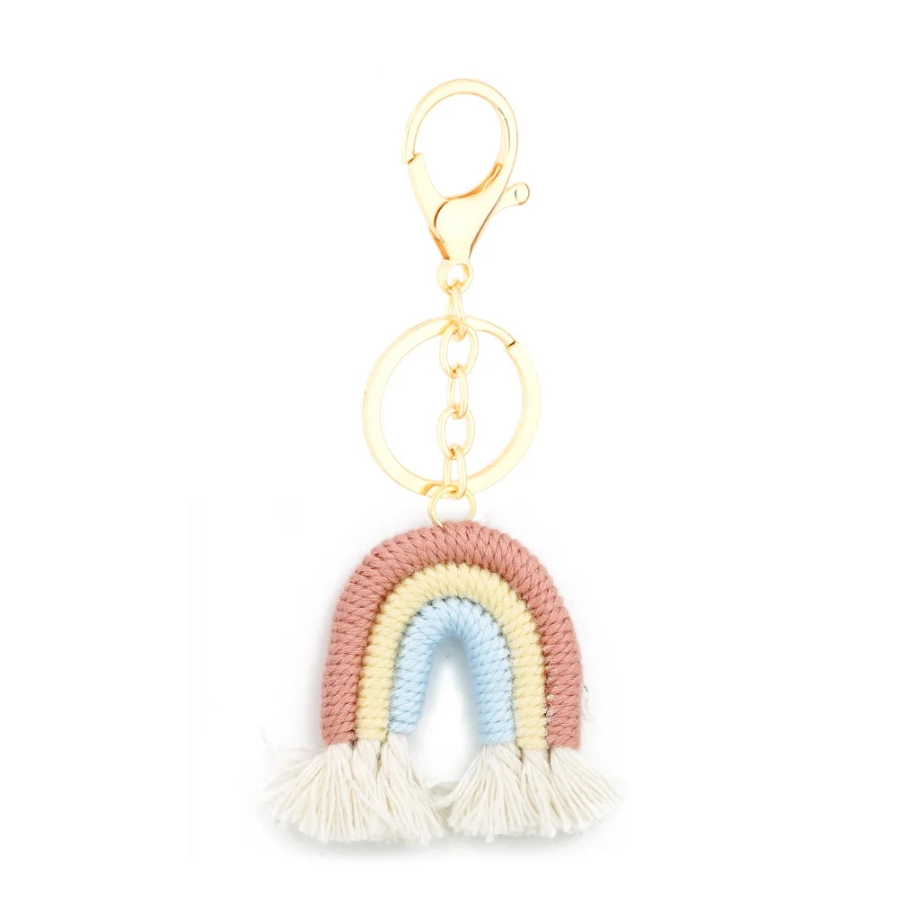 Boho Cotton Rainbow Tassel Key Chains Car Pendant Bag Accessories Woven Keychain Charm Boho Rainbow Macrame Tassel Keychains