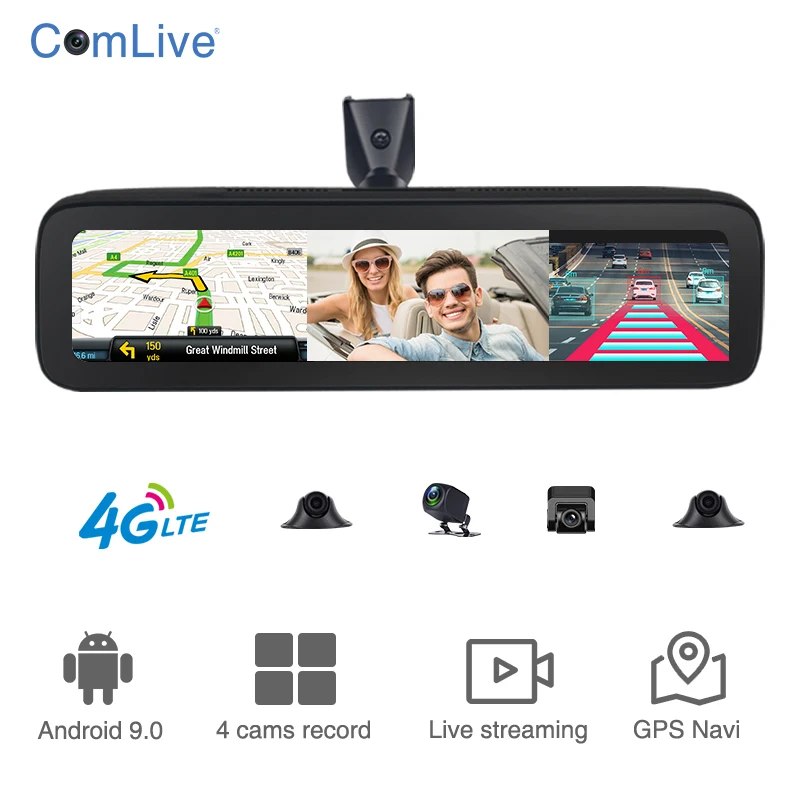 Автомобильный видеорегистратор T88 4G 12 дюймов Android 9 0 4 канала AHD 1080P Wi-Fi GPS-навигация автомобильный черный ящик зеркальная запись CMSV6 управление