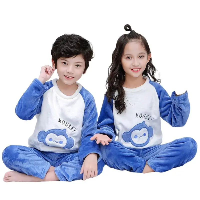 
Winter Flannel Boys Clothing Homewear Two-piece Suit Girl and Boy Pajama Set kids clothing 