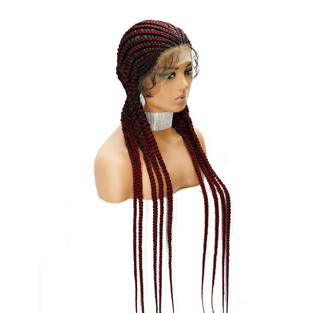 Synthetic 38' Cornrow Braids Lace Wigs Box Braided Lace Front Wig With Baby Hair Frontal Afro Wig