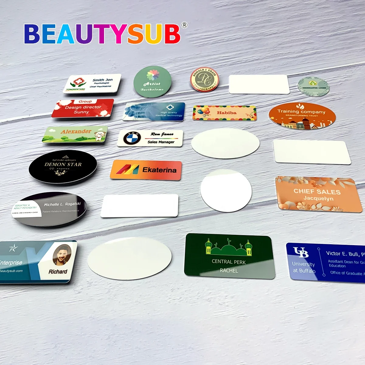 BEAUTYSUB 1 15 мм HD Глянцевый белый сублимационный алюминиевый именной значок с пластиковой брошью булавка термотрансферный металлический