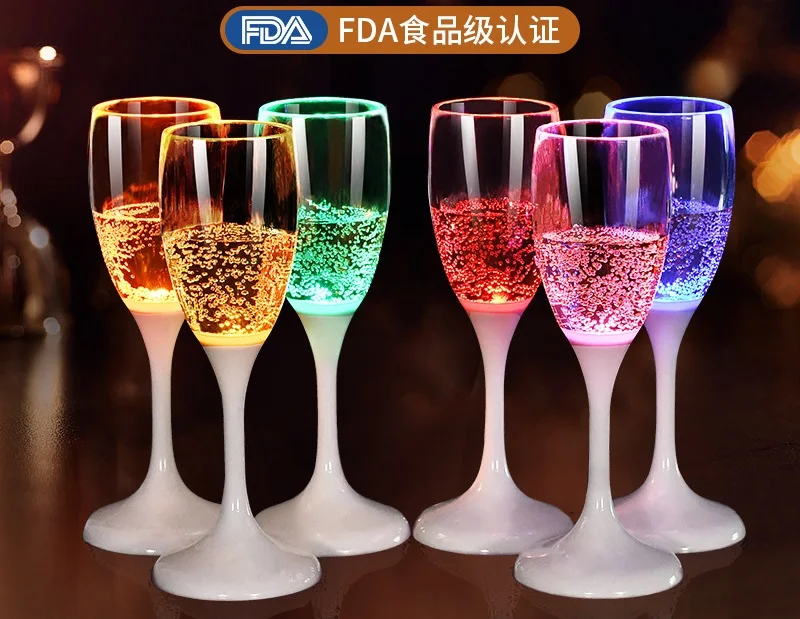 6 Colors Lighted Crystal Plastic Led Cups Flute Champagne Glass For Party