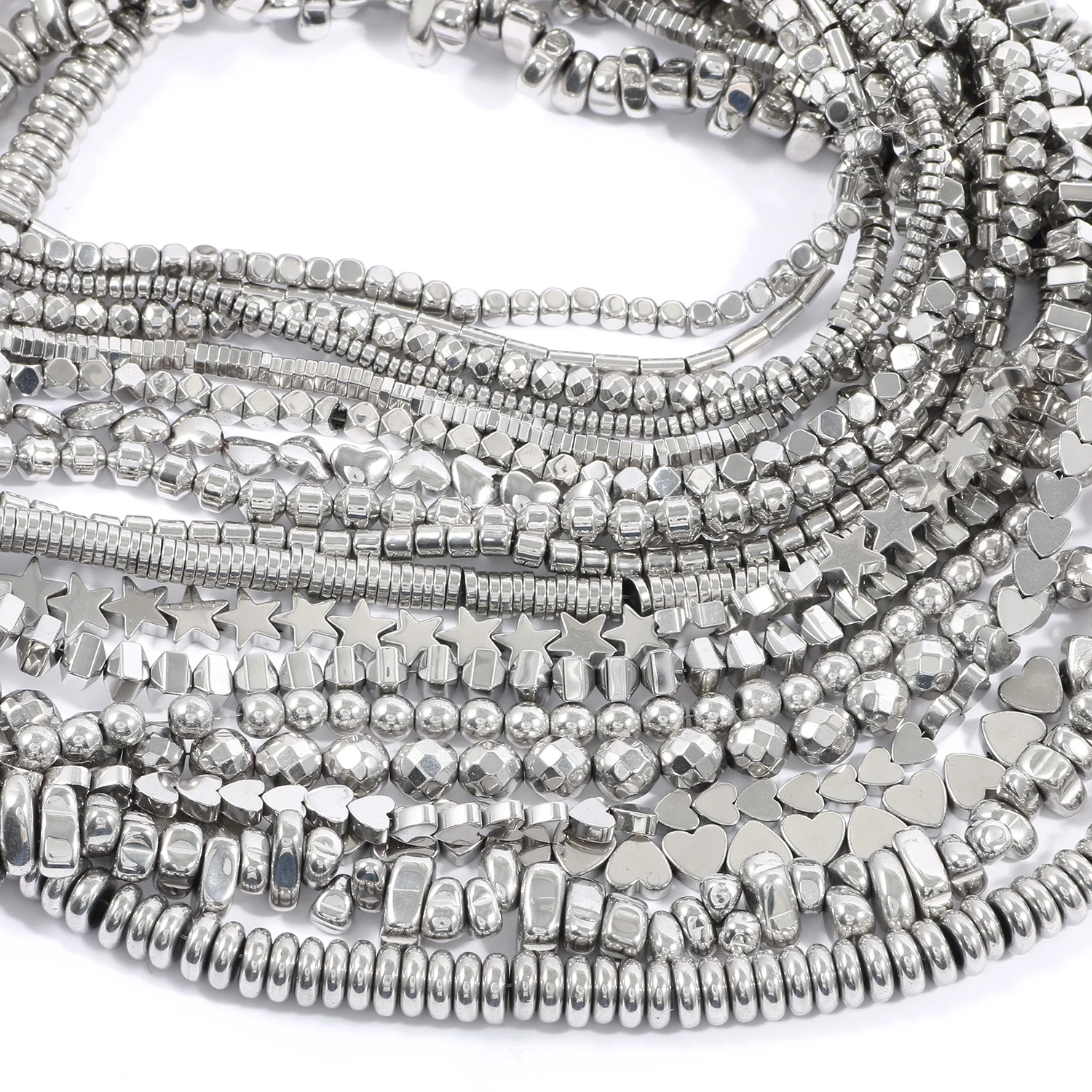 Star/Tube/Heart Shape White Gold Plating Natural Hematite Stone Rondelle Spacer Beads for Jewelry Making DIY