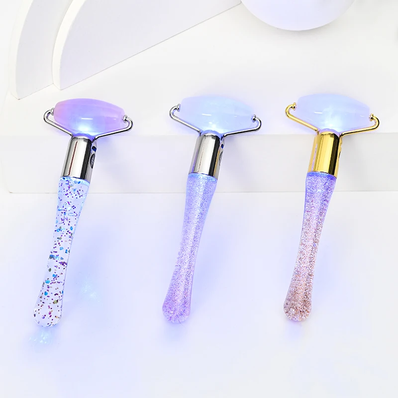 KIKI NEWGAIN Natural Rose Quartz Facial Face Massage Roller With Blue Light Guasha Set Jade Roller with Guasha Stone