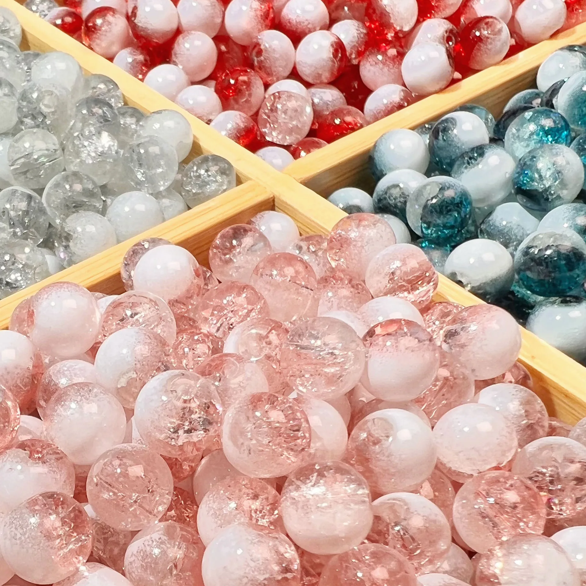 8/10mm Crystal Crackle Glass Beads White Clear Popcom Glass Round Ball Beads Sparking Loose Beads For Jewelry Making