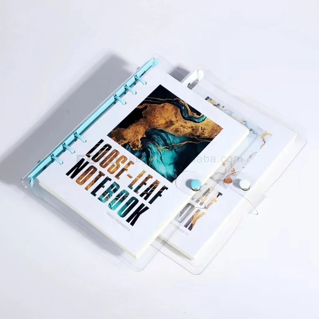 New White Clear Pvc Soft Cover Customised Wholesale Refillable Loose Leaf Journal 6 Ring Binder Gold A5 Notebook With Divider