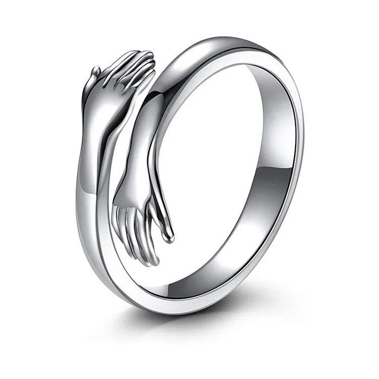 G1782 Wholesale Stainless Steel Jewelry Couple Love Hug Me hugging hands Ring