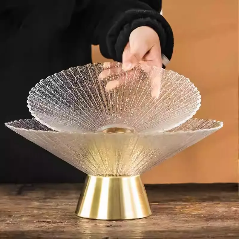Wholesale Glass Fruit Plate Storage Ornaments Glassware Tableware Plate Grade Copper Bottom Household Glass Plate