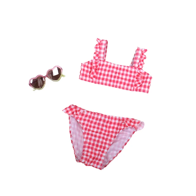 
Baby Girl Red And White Squares Prints Swimsuit Baby Swimwear Beachwear For Summer 