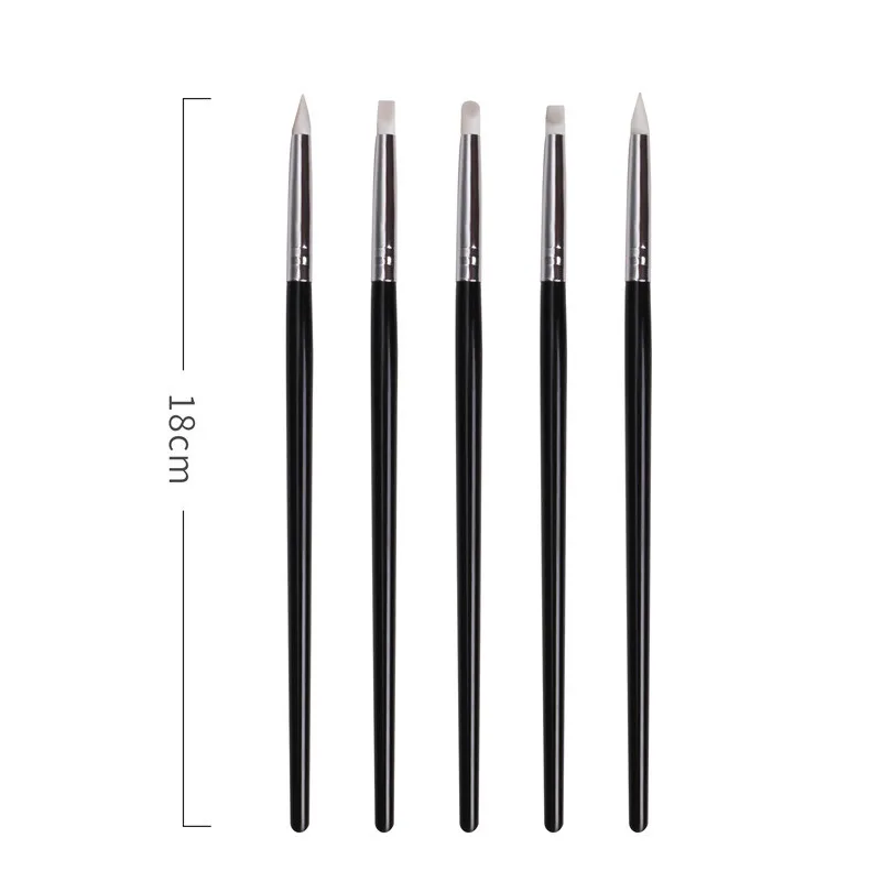 Factory Supply 5pcs/set high grade black handle nail art silicone brush set for sculpture