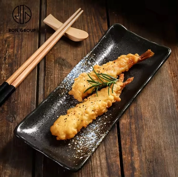 High Quality Luxury Porcelain Rectangular Sushi Tray Japanese Style Unique Color Sushi Restaurant Big Long Boat Ceramic Plates