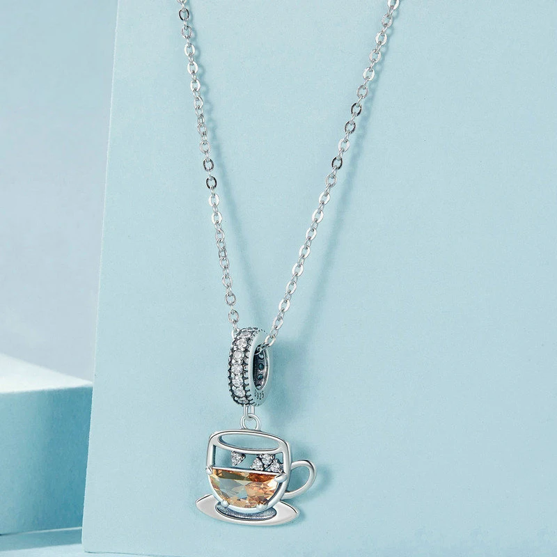Hollow fun coffee cup pendant accessories personalized creative s925 sterling silver charm bracelet Ingot beads wholesale pendants & charms