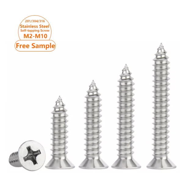 China Factory Price High Quality SS 304 316 Countersunk Flat Self Tapping Stainless Steel Screw