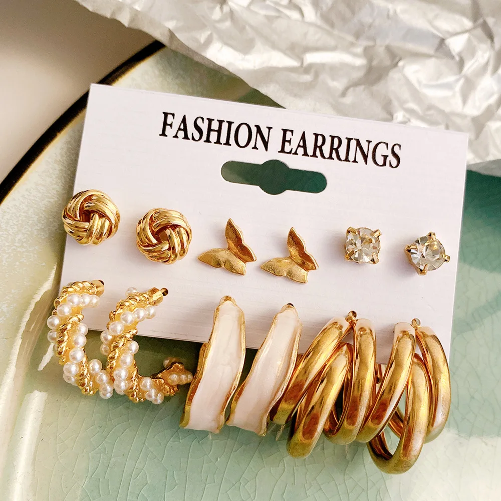 Trendy Gold Metal Earrings Set For Women Fashion Geometric Pearl Circle Drop Earrings 2022 Trend Set of Earrings Jewelry