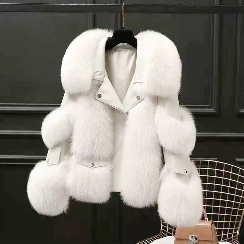 Dropshipping Products 2023 Winter fox Fur Down Jacket Cotton Casual Fur Coat Loose High Quality Outwear Coats for Women