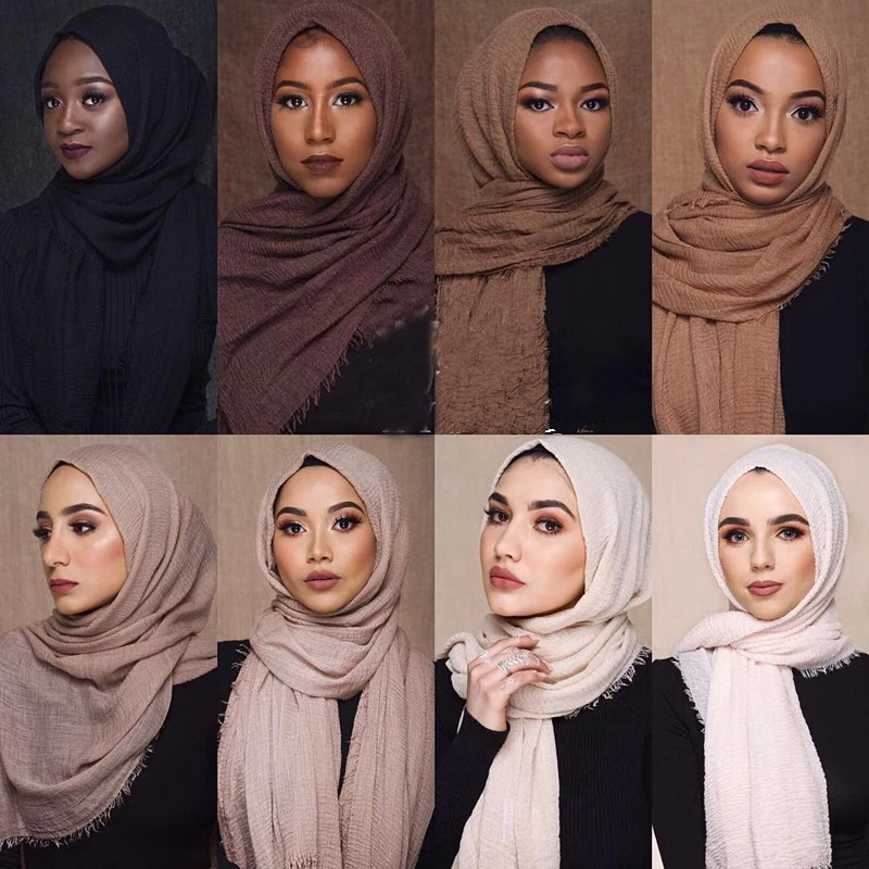 Wholesale Tassel Cotton Women Scarf muslim hijab Lady Crinkle Hijab Scarf
