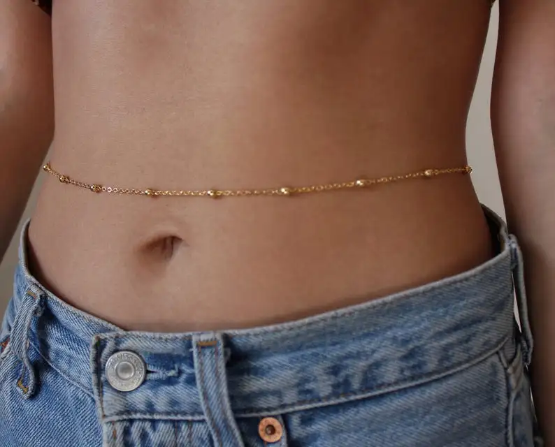 316l Stainless Steel Body Chain Non Tarnish Water Resistant 18k Gold Beaded Belly for Women