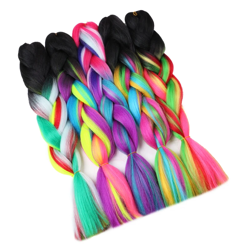 24inch 100grams ombre rainbow mixed color jumbo braids for dreadlocks box braids heat resistant synthetic braiding hair