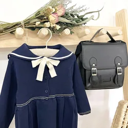 Осеннее вязаное платье для маленьких девочек, плиссированное платье с воротником в морском стиле