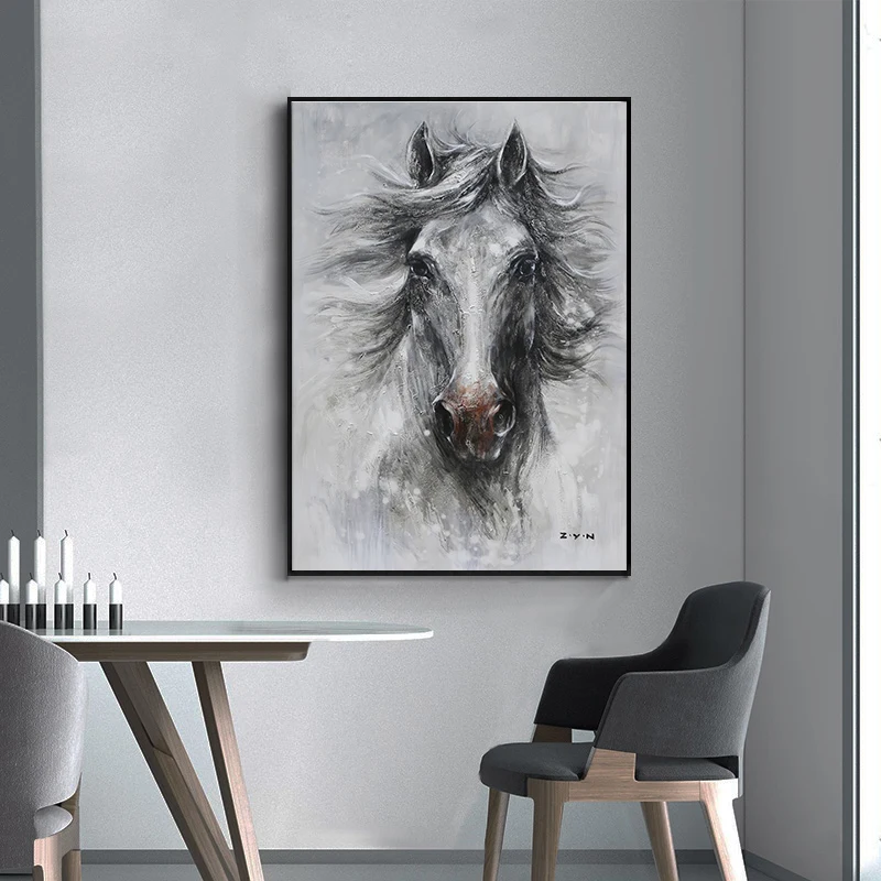 abstract white horse handmade oil painting modern poster wall art animal picture hand painted on canvas