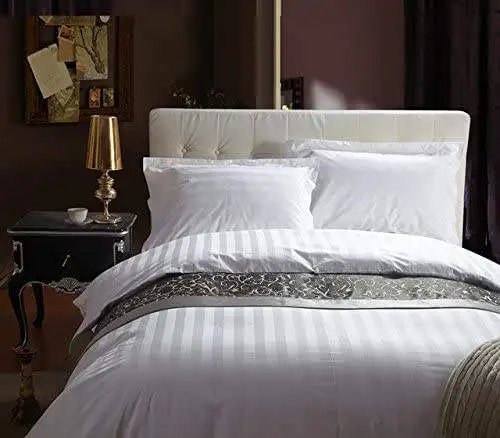 Оптовая Продажа с фабрики коллекция Dubai Hotel 3 см 100% органический хлопок белое постельное белье в полоску для отеля комплект пододеяльника