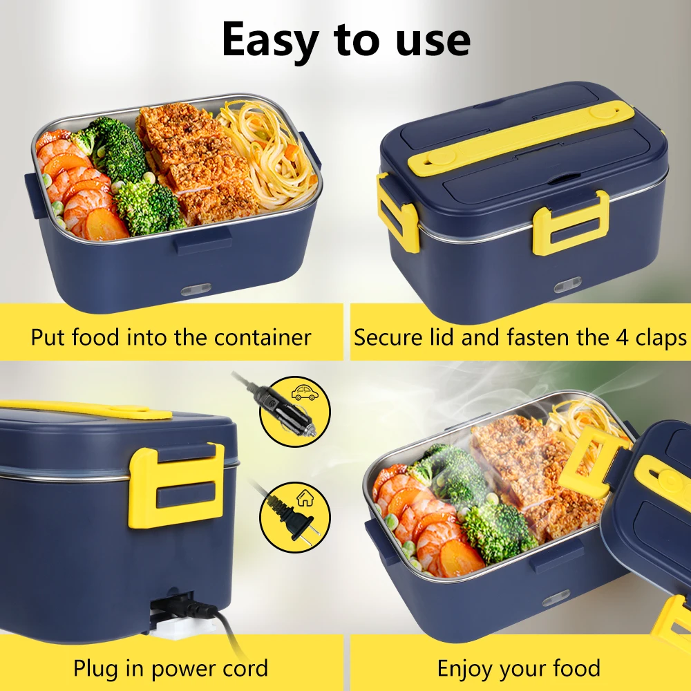 B10-1294 Household 2-In-1 Portable Lunch Box Sets Safe Stainless Steel Food Warmer Electric Lunch Box With Carry Bag