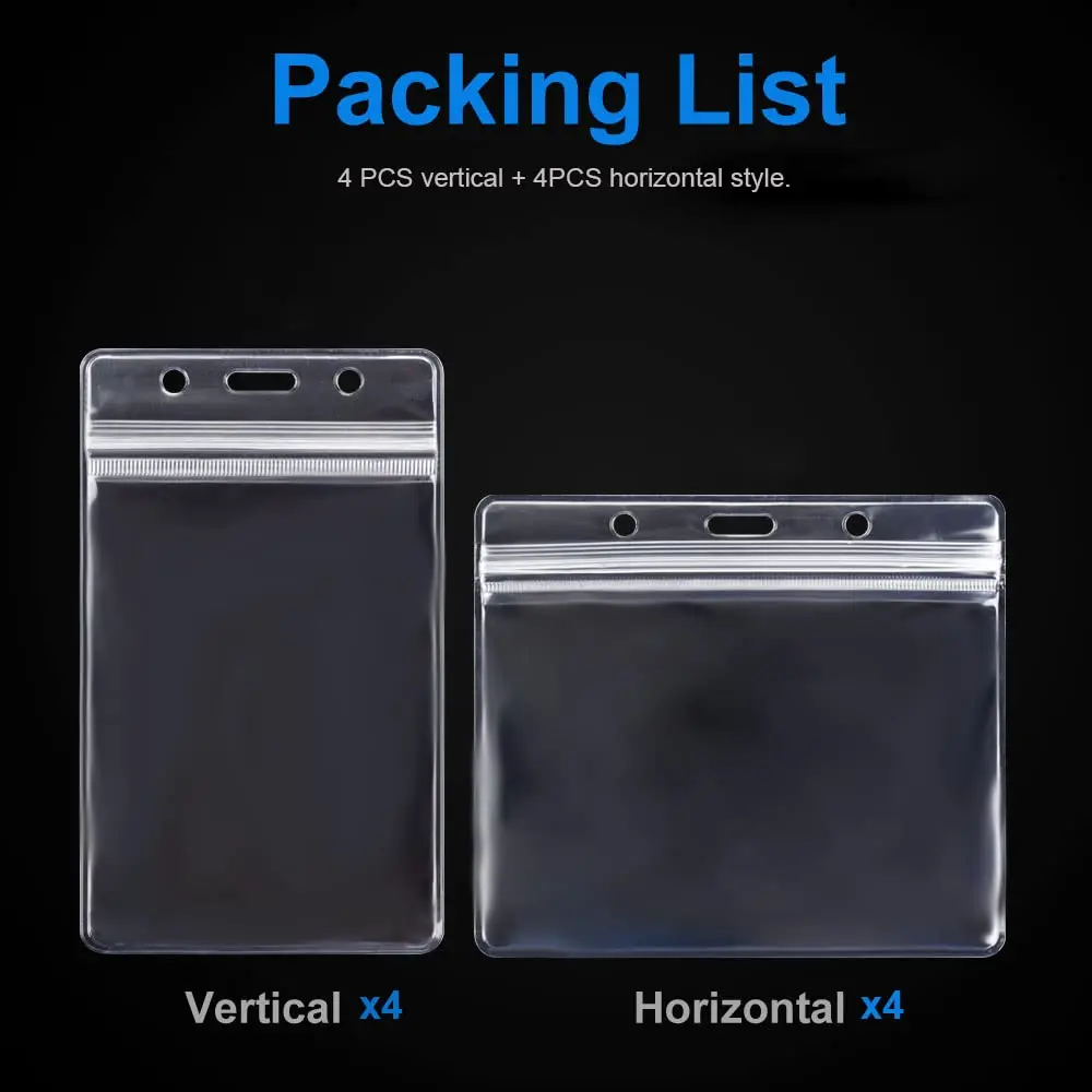 Custom Size Premium Clear Plastic Resealable Zip Vertical Horizontal Creative Work Badge Tag License Id Card Protector Holder