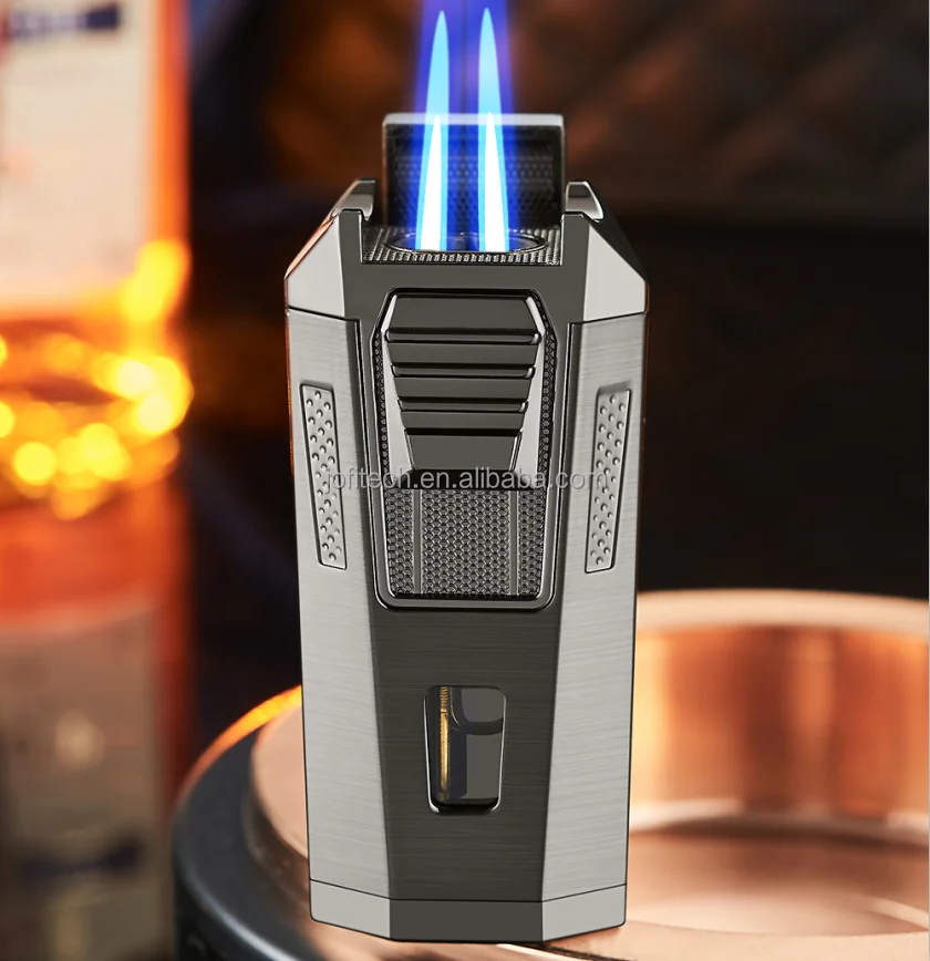 Custom logo windproof Jets cigar butane refillable gas torch smoking accessories isqueiro encendedores lighter with Cigar Punch