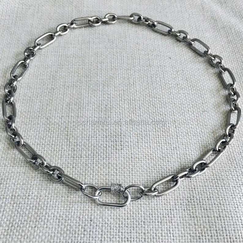 NS204178 Carabiner Screw Oval Lock Clasp Chain Chorker Necklace,Oval Lock Clasp Necklace