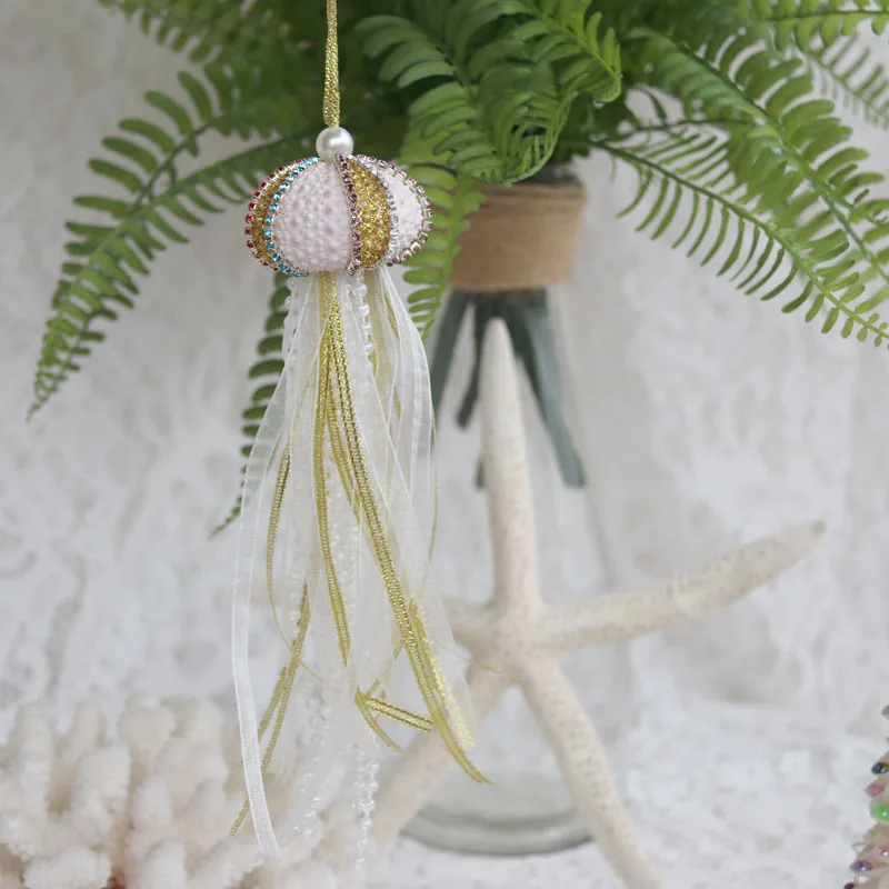 Custom Handmade Diamond Sea Urchin Christmas&Wedding Pendant&Drop Ornaments Party DIY Decor Natural Shell