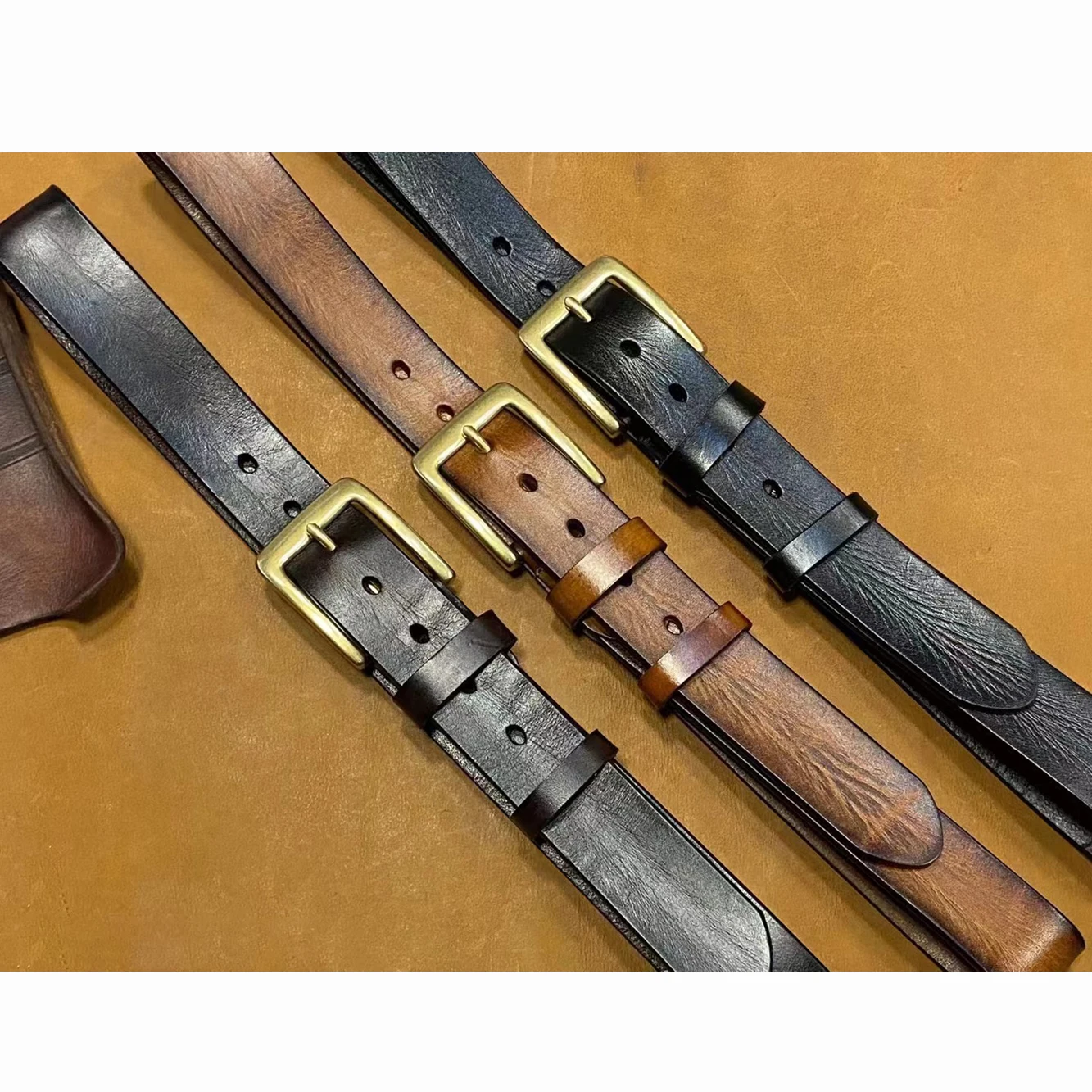 Genuine leather Belt for Men Vintage Copper buckle Mens Belt 4cm width