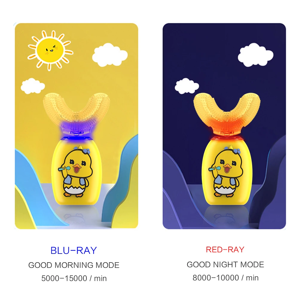 v-white cute mini yellow duck sonic two kinds of music guide mode children baby electric toothbrush U-shaped toothbrush