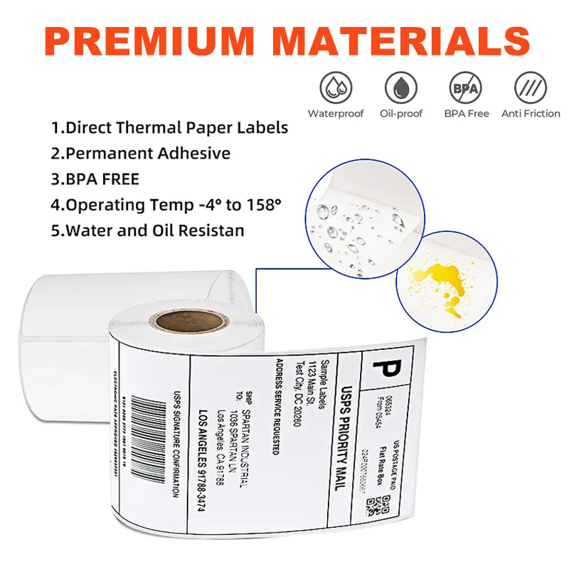 A Grade 100*80 40 30 20 50 60 70 90 mm Coated Paper Adhesive Destructible Printer Sticker Shipping Barcode Direct Thermal Label
