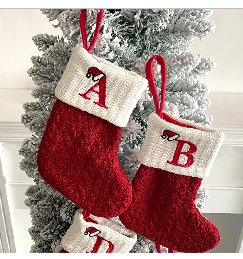 2023 New Arrival Personalized Winter Knit Stockings Christmas Alphabet Knitted Sock For Decoration Hanging Christmas Socks