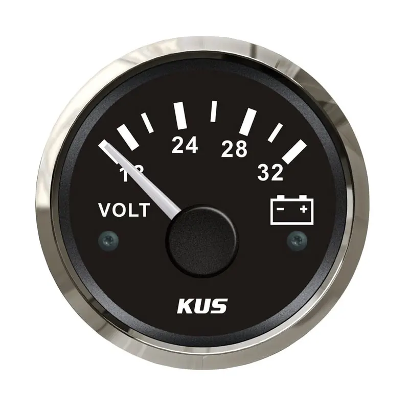 52mm Voltmeter Volt Gauge Meter 24V/16-32V IP 67 SUS 316 Stainless Steel Multi-plug Socket Connection White/black CN;GUA 9-32V