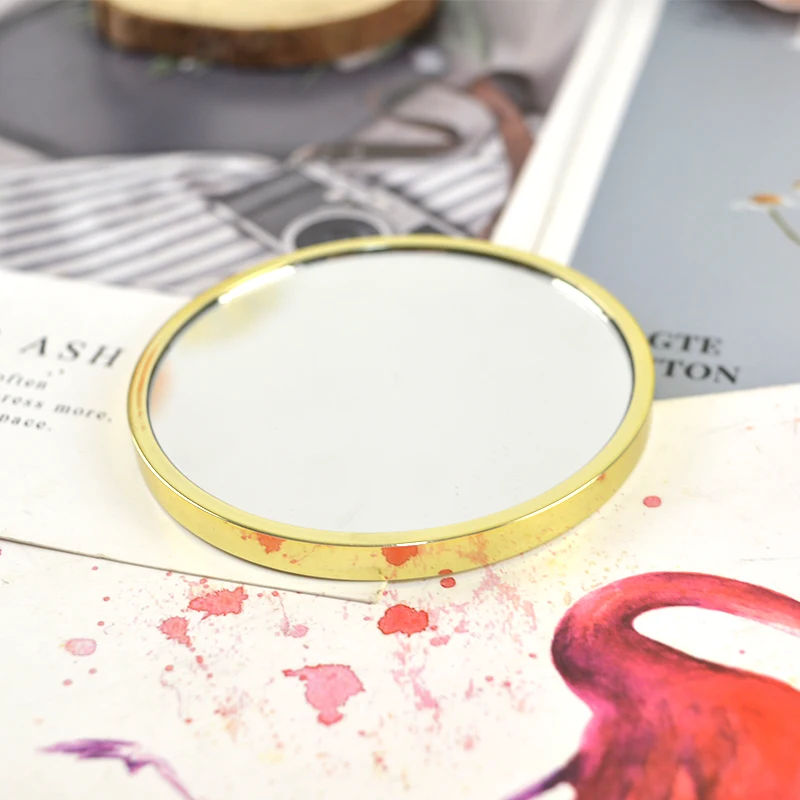 Custom Print Logo Small Vanity Mirror Cute Metal Pocket Round Mini Make Up Round Gold Mirror For Makeup