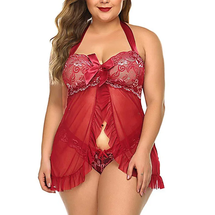 Women Sexy Lingerie 2XL Pijama Mujer Fashion Women Plus Size Lace Sheer Mesh Nightdress Pyjamas
